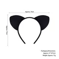 Black plush cat ear headband for Halloween costume with 19x15cm size specifications - Sponge All Black Cat Ears