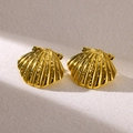 Fashionable 18K gold plated titanium steel shell earrings with geometric texture - Shell Shape(E5411G)