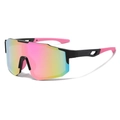 Cycling sunglasses with black semi-rimless frame and rainbow mirrored lenses for sports - Large Frame Sports Style (3259) / Black Frame Pink Lens