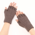 Winter brown cable knit fingerless gloves for men and women, soft warm wrist warmers - One Size / Camel