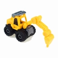 DIY construction toy excavator with yellow mechanical arm and drill on white background - Drill Truck