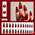 Uñas postizas almendradas ojo de gato rojo oscuro elegante set de 24 con brillo - Ojo De Gato Ágata Roja (W1885 Estilo Pegamento)