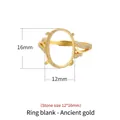 Ancient gold finish S925 silver ring setting with oval stone holder and zircon accents - Antique Gold (12*16mm)