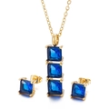 Set gioielli in acciaio dorato con ciondolo in zircone quadrato blu e orecchini a lobo - Oro (Quadrato Blu)