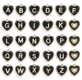 Detailed set of 26 black enamel heart charms with gold A-Z letters and textured back - Letter A / Heart / Black