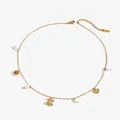 Collar de acero inoxidable dorado con colgantes de cereza, rosa, corazón y perlas - Dorado (KD1621)