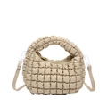 Chic beige quilted cloud crossbody bag with ruched nylon fabric and detachable strap - Khaki