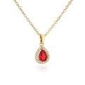Elegante collar dorado con colgante de gota en circón rojo rodeado de cristales blancos - Dorado/Rojo