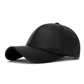 Classic black faux leather baseball cap for men with soft texture and refined stitching - Baseball Cap Style / Black