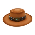 Detail of caramel wool felt hat featuring turquoise stones and leather hatband decor - One Size / Camel (Turquoise Band)