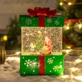 Christmas gift box lantern with Santa Claus scene, green finish and LED glitter light - Santa Claus / Green