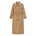Classic khaki double-breasted trench coat for women featuring a unique double belt design - S / Dark Khaki