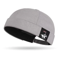 Berretto docker in cotone grigio chiaro senza tesa con etichetta logo equestre cucita - Grigio