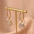 Elegant gold earrings with natural baroque pearls and shimmering mother of pearl shell - Matte Wavy Oval Pearl Bezel Earrings