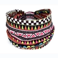 Elastic yoga headband featuring a colorful geometric African bohemian print pattern - Style 10