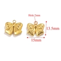 Golden 3D bow pendant DIY charms for earrings, size 15mm by 13.5mm with 2mm hole - Gold-G (1.569g)