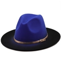 Blue and black gradient wool fedora hat with a golden belt buckle and wide brim - M (56-58cm) / Royal Blue to Black Gradient (08)