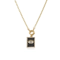 Gold plated rectangle evil eye pendant necklace with colorful enamel and cubic zirconia - Black