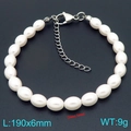 Bracciale di perle di vetro ovali bianche con ciondolo a cuore e chiusura in acciaio - Acciaio 6 mm