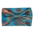 Bohemian mandala flower headband in blue and orange with a stylish front knot detail - 81