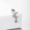 Boucle d'oreille lune et étoile en argent avec zircons blancs et fermoir à vis sécurisé - Style Pavé Zircon Lune Étoile (A135-5#)