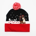 Winter knitted Christmas hat with reindeer pattern and LED glowing lights in black - Hat Style 18 (Black Red Sleigh Reindeer)