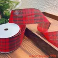 Plaid Christmas ribbon in red and green, 6.3cm wide by 10 yards for DIY crafts and decor - 6.3cm Burlap Red Black Plaid 10 Yards