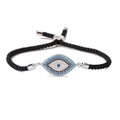 Adjustable black woven rope bracelet featuring a classic blue zircon evil eye charm - Black Rope-Deep Blue Gold Eye
