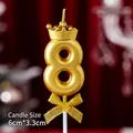 Golden number 8 birthday candle with crown and butterfly bow, size 6cm by 3.3cm - Crown Bow Golden Number 8 Candle