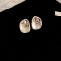 Minimalist organic-shaped metallic stud earrings in high-polished silver finish - 105# Silver Needle-Silver-Irregular-Organic Shape