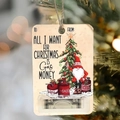 Detail of wooden gnome Christmas money holder ornament for gas money on pine tree - Christmas Gnome/Oil Drum (Style 7)
