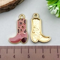 Pink and brown spotted cowboy boot charms in golden finish for jewelry making - Brown Cowboy Boot (21849)