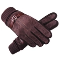 Men's dark brown leather winter gloves with knitted cuffs and metallic buckle detail - One Size / Coffee A - Suede with Buckle