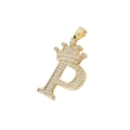 Gold-plated letter P pendant necklace with crown and sparkling cubic zirconia stones - Crown Letter P