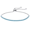 Elegant S925 silver tennis bracelet featuring blue square zircons with adjustable slider - Machine-made Tennis Chain 2mm Blue Zirconium Electroplated White Gold Approx. 3.13g.