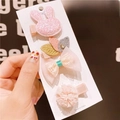 Set of 4 cute pink hair clips with rabbit ears and lace bow for little girls - 3# Three Leaves Set