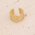Detail of adjustable gold ring featuring a vintage triple-layer band and textured discs - Triple Layer Ethnic Ring Style (R099-6)