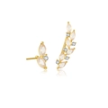 Asymmetric gold leaf stud earrings with marquise stones and zircon accents on white base - 18K Gold Plated (Milky White Stone)