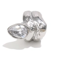 Anello doppio strato con zircone a goccia e finitura in argento a trama lavica - US 6 / Zircone a Goccia d'Acqua a Doppio Strato - Colore Acciaio