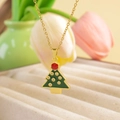 Christmas tree necklace with green enamel and gold plating on a velvet jewelry box - Christmas Green Pine / Gold