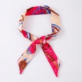 Elegant equestrian print silk skinny twilly scarf with pink horse carriage pattern X03 - X03-Multi
