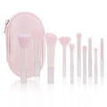 Juego de 10 brochas de maquillaje rosas con cerdas sintéticas y estuche con cremallera a juego - Juego de 10 Mini Brochas Bolsa Rosa Transparente