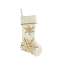 Chaussette de Noël élégante en velours blanc crème avec flocons de neige en paillettes dorées - Blanc