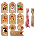 Set of 100 Kraft paper Christmas gift tags with 10 designs and assorted twines - MC5-23 Style / 100 Pieces/Pack