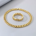 18K gold plated 15mm Cuban link chain necklace and bracelet set for men - Gold Set