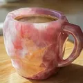 Artistic pink crystal-textured resin coffee mug with unique mineral-cut mineral facets - Pink