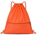 Bright orange drawstring gym backpack made of durable textured nylon with front zipper pocket - Orange