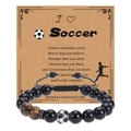 Detailed macro view of soccer charm bracelet on card with motivational quote - Soccer Bracelet-8-Woven (Woven Rope + Metal Soccer Bead + Tiger Eye)