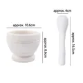 White ceramic mortar and pestle set showing dimensions 10.6cm width and 16.5cm length - Small Classic Style / White / Bulk Packaging