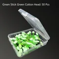 Family Pack of 50 Pcs green double-sided sponge eyeshadow applicators in a clear box - 6.5cm Green Handle Green Sponge - 50 Pcs Box